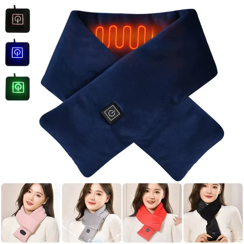 USB Rechargeable Electric Heating Scarf for Men and Women - Washable Fleece Neck Warmer with 3 Temperature Settings (Battery Not Included) Ideal for Camping